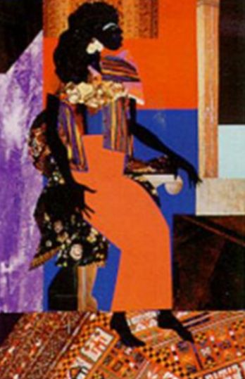 Abstract artwork featuring bold colors and geometric shapes.